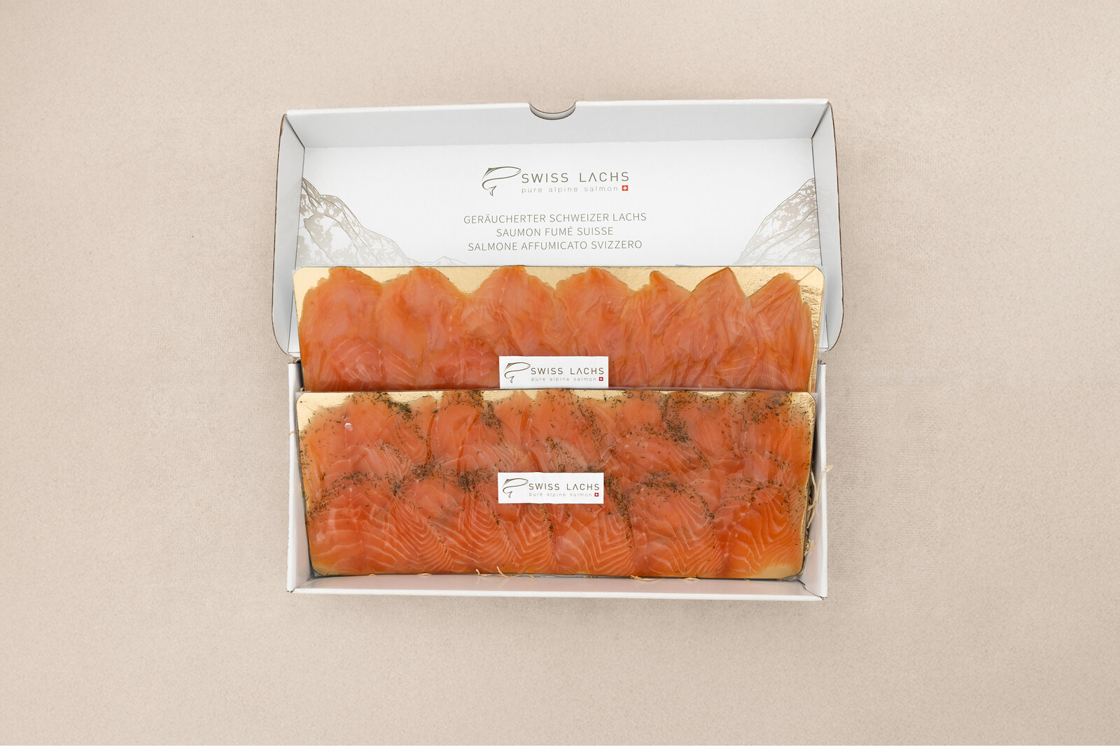 Smoked and graved salmon fillet duo
